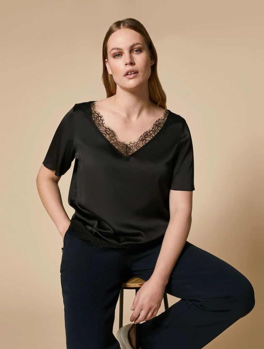 Abbigliamento Marina Rinaldi | Blusa Con Dettagli In Pizzo Nero