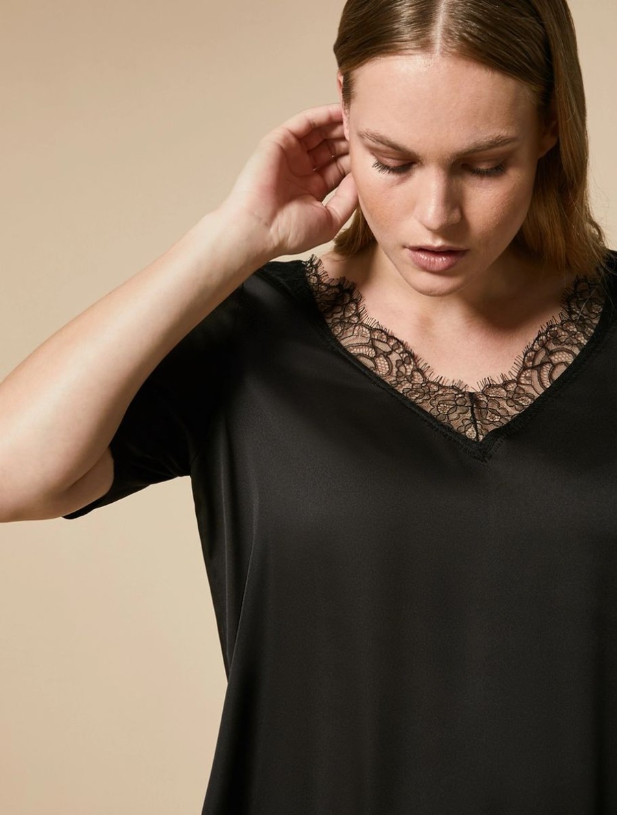 Abbigliamento Marina Rinaldi | Blusa Con Dettagli In Pizzo Nero