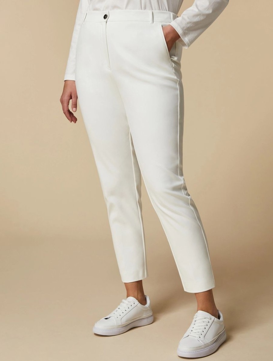 Abbigliamento Marina Rinaldi | Pantaloni Tecnici In Misto Cotone Bianco