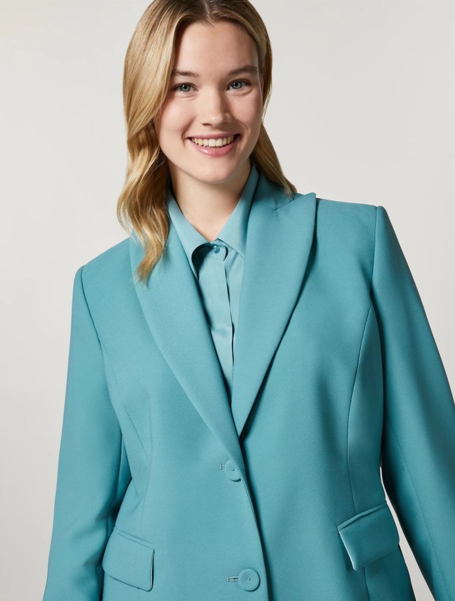 Abbigliamento Marina Rinaldi | Blazer In Crepe Envers Satin Sci Blu