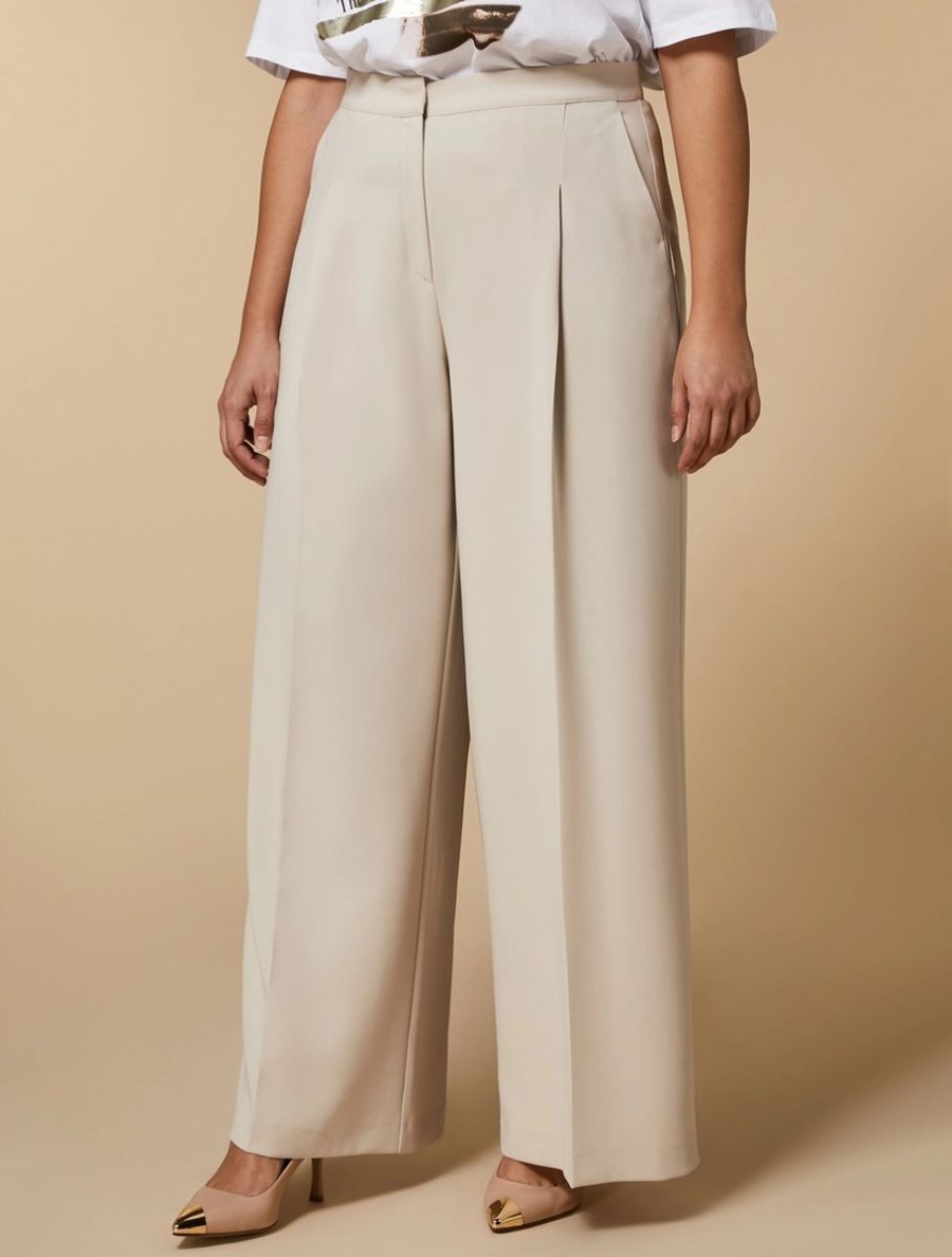 Abbigliamento Marina Rinaldi | Pantaloni Palazzo In Triacetato Beige