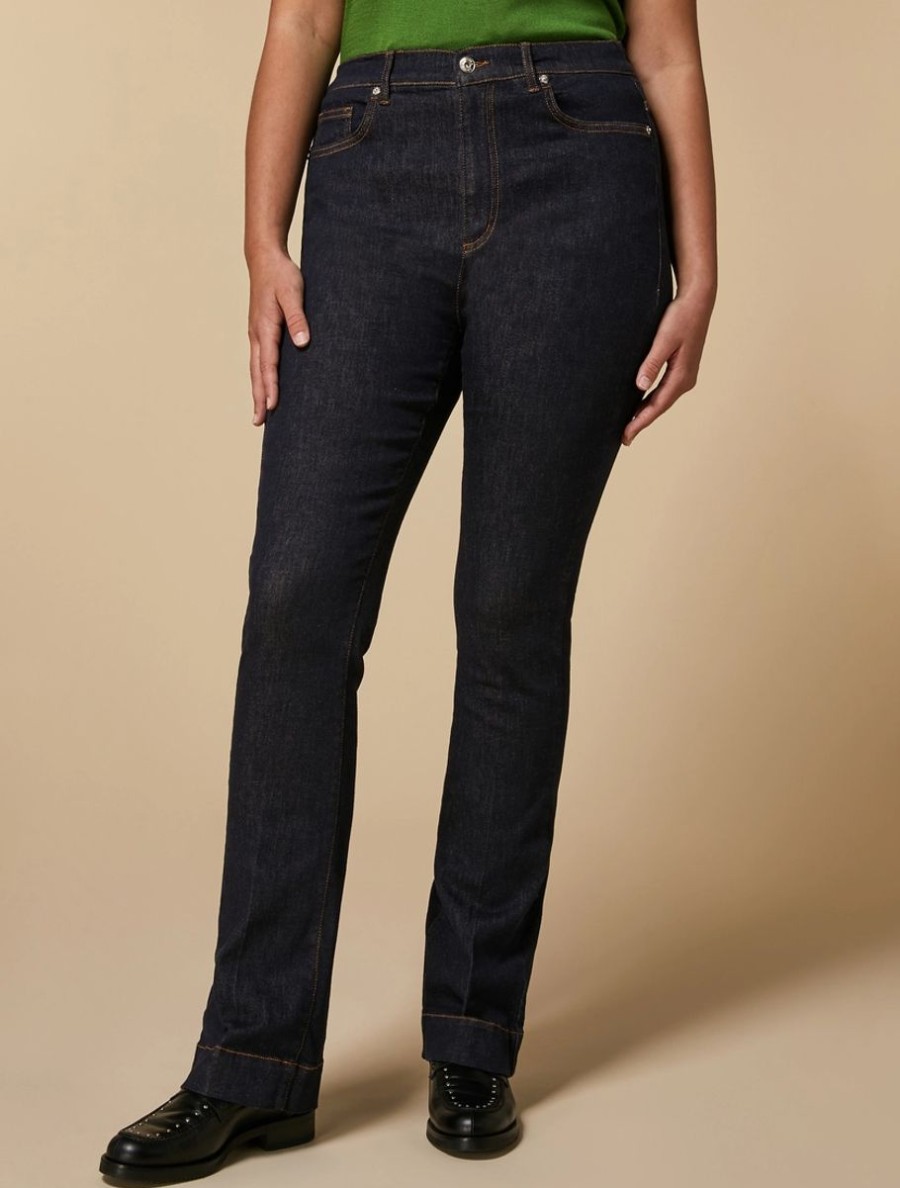 Abbigliamento Marina Rinaldi | Jeans A Zampa In Denim Stretch Marina Scuro