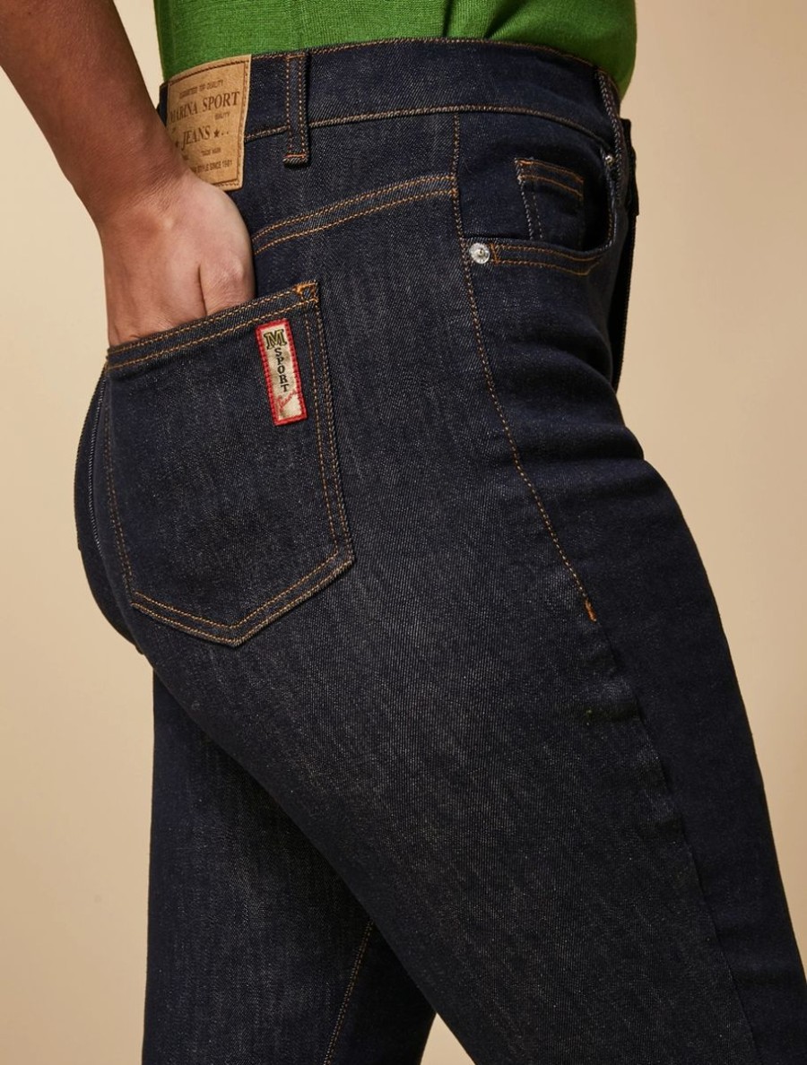 Abbigliamento Marina Rinaldi | Jeans A Zampa In Denim Stretch Marina Scuro