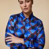 Abbigliamento Marina Rinaldi | Camicia In Raso Stampato Blu Cina