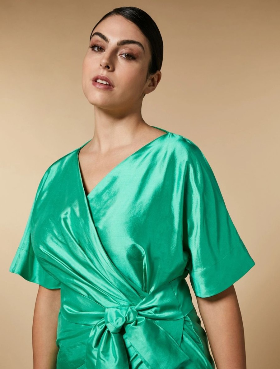 Abbigliamento Marina Rinaldi | Abito In Taffeta Shantung Di Seta Verde