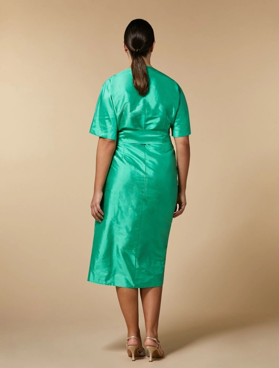 Abbigliamento Marina Rinaldi | Abito In Taffeta Shantung Di Seta Verde