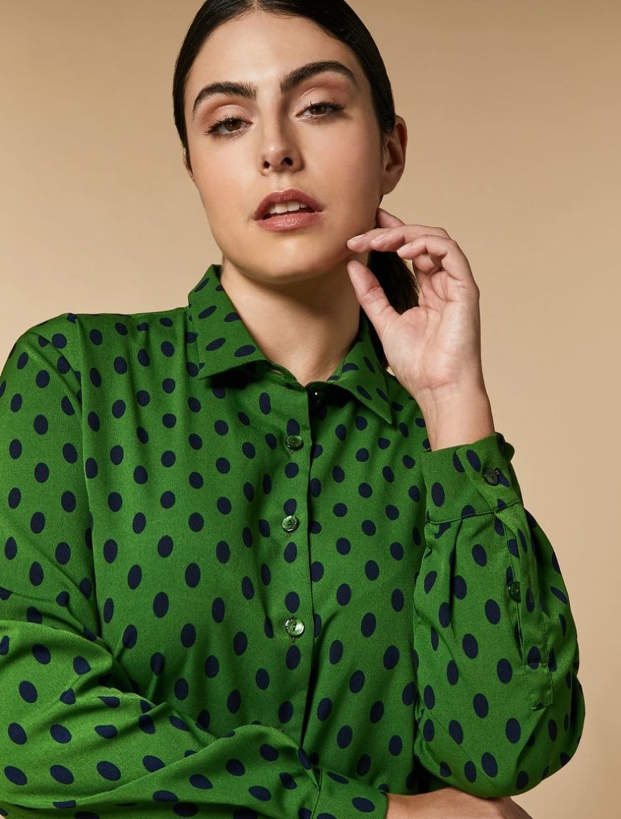 Abbigliamento Marina Rinaldi | Camicia In Crepe De Chine Stampata Verde