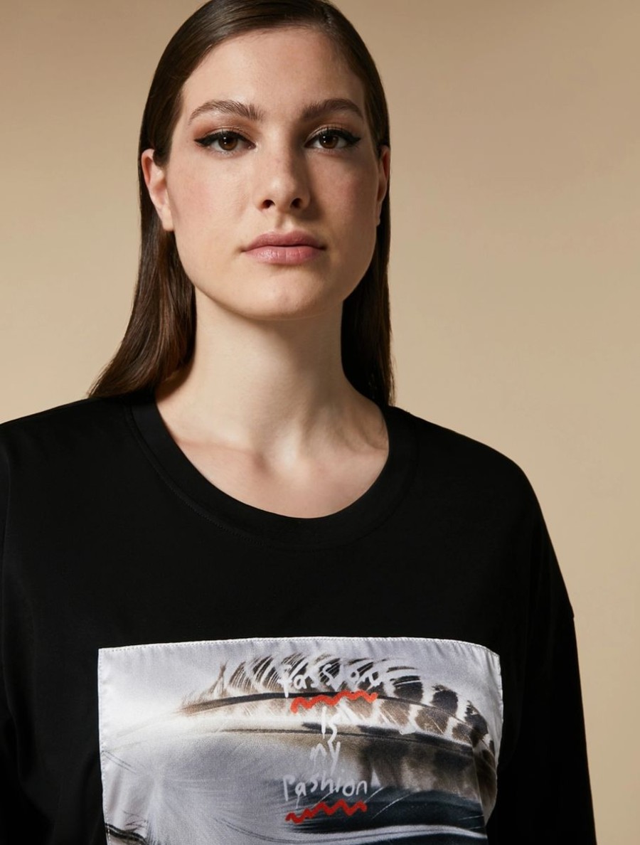 Abbigliamento Marina Rinaldi | T-Shirt In Jersey Con Decorazioni Nero