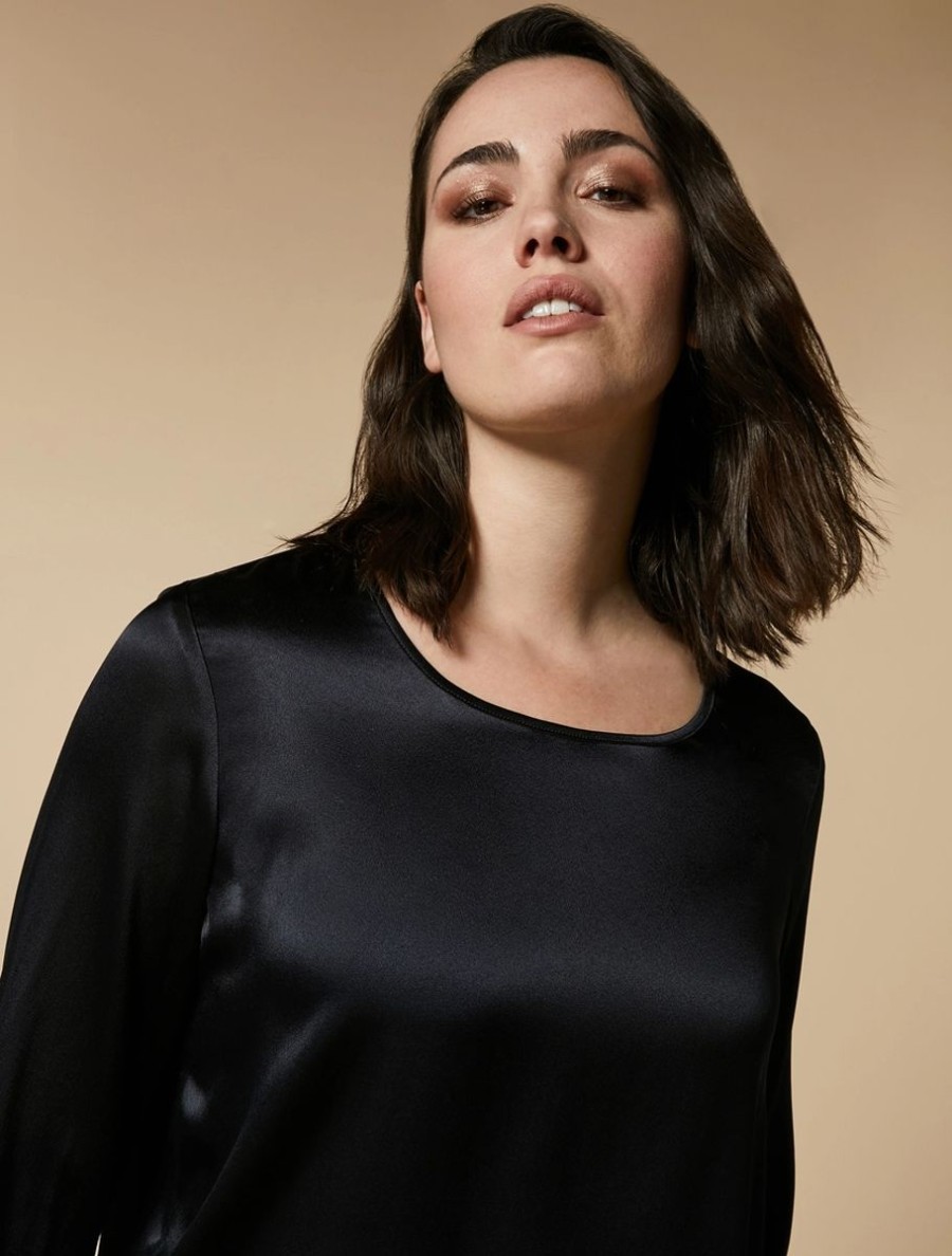 Abbigliamento Marina Rinaldi | Blusa Squadrata In Satin Blu Notte