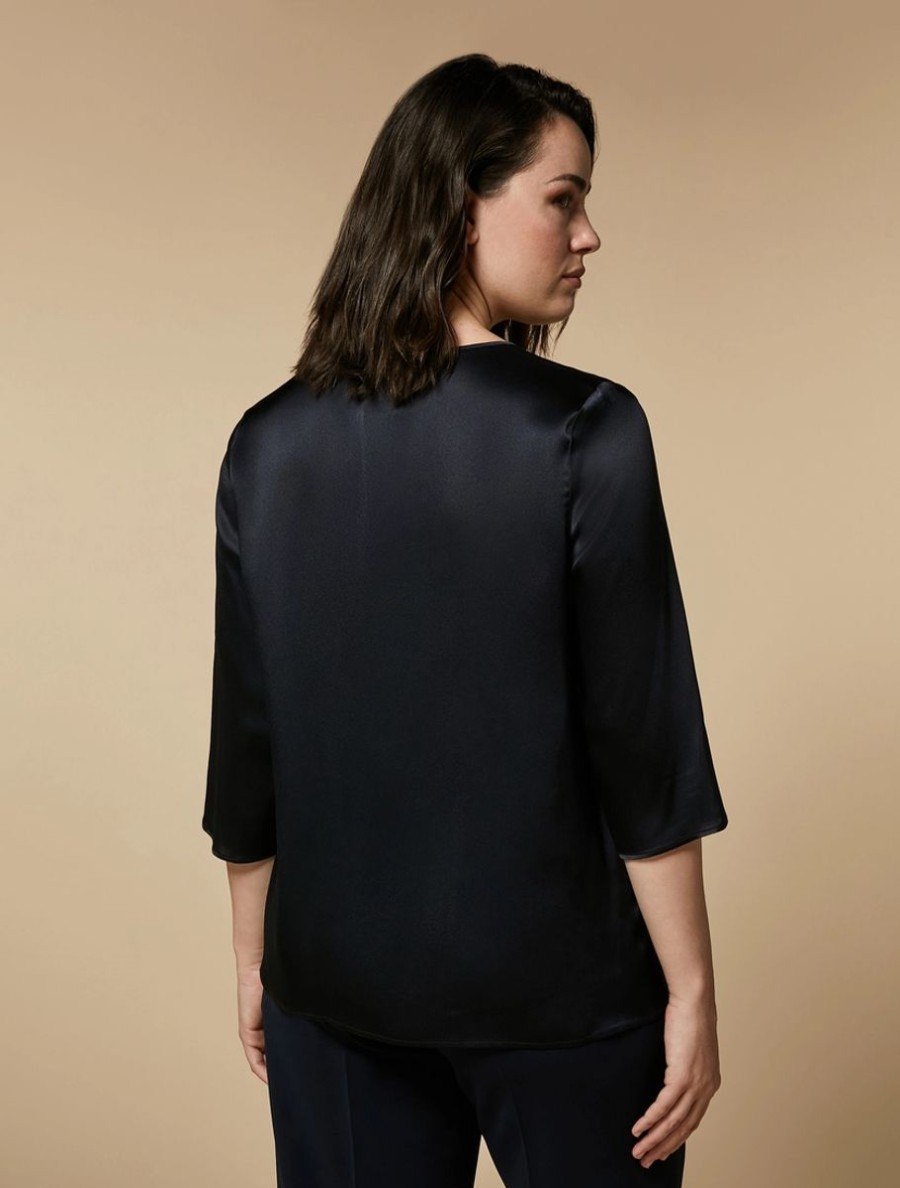 Abbigliamento Marina Rinaldi | Blusa Squadrata In Satin Blu Notte