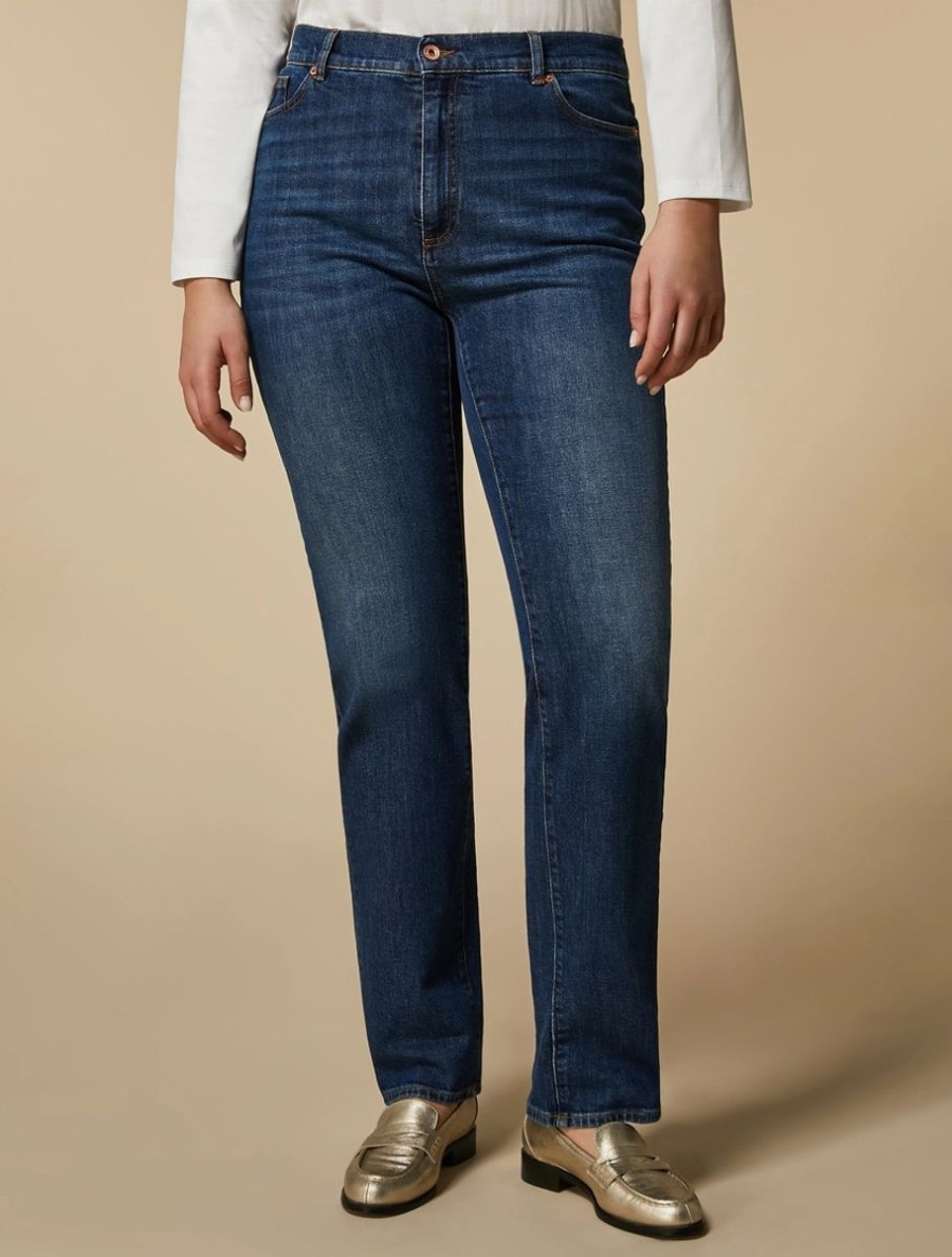 Abbigliamento Marina Rinaldi | Jeans Lunghi In Denim Di Cotone Blu Notte