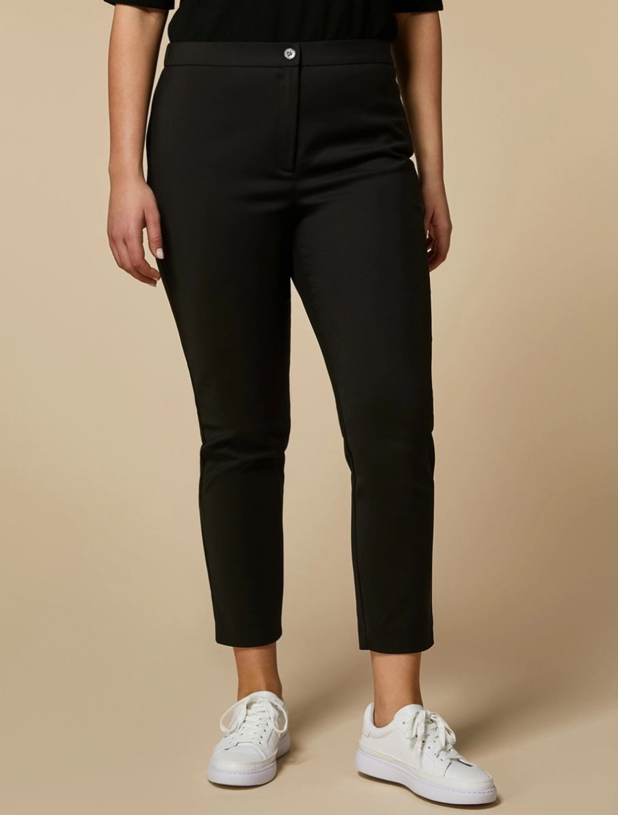 Abbigliamento Marina Rinaldi | Pantaloni Slim In Tela Di Cotone Nero