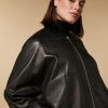 Abbigliamento Marina Rinaldi | Bomber In Pelle Nappa Stampa Coccodrillo Nero