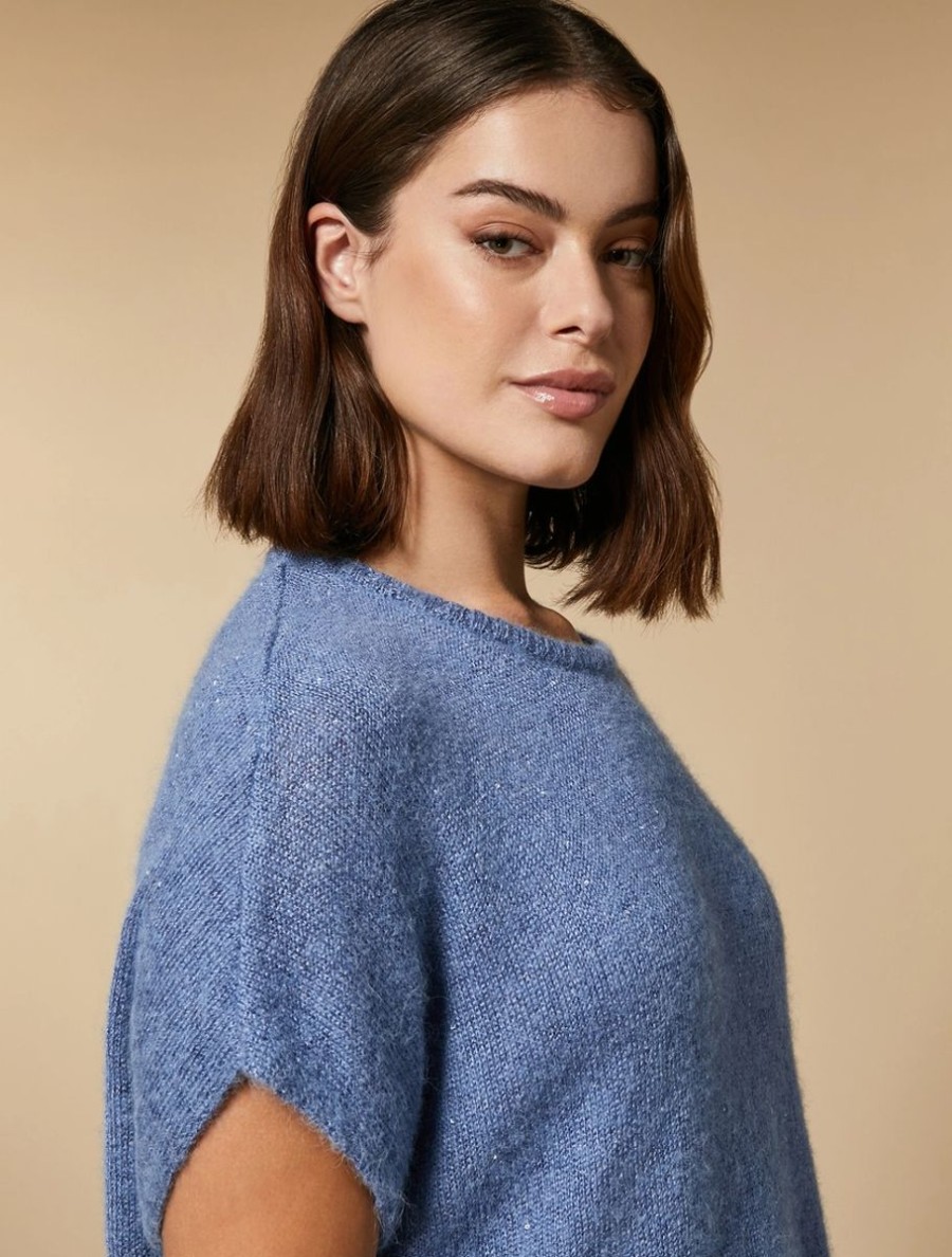 Abbigliamento Marina Rinaldi | Maglione In Alpaca Con Paillettes Sci Blu