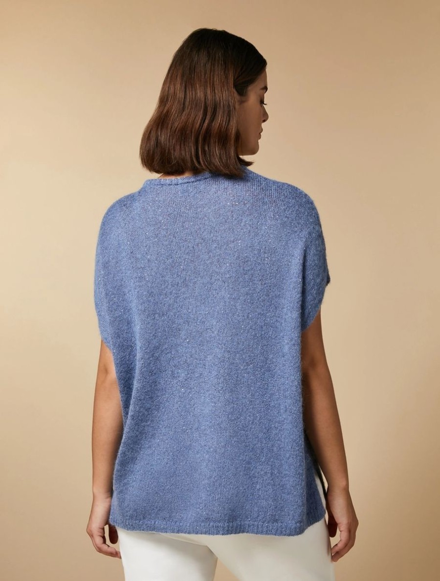 Abbigliamento Marina Rinaldi | Maglione In Alpaca Con Paillettes Sci Blu