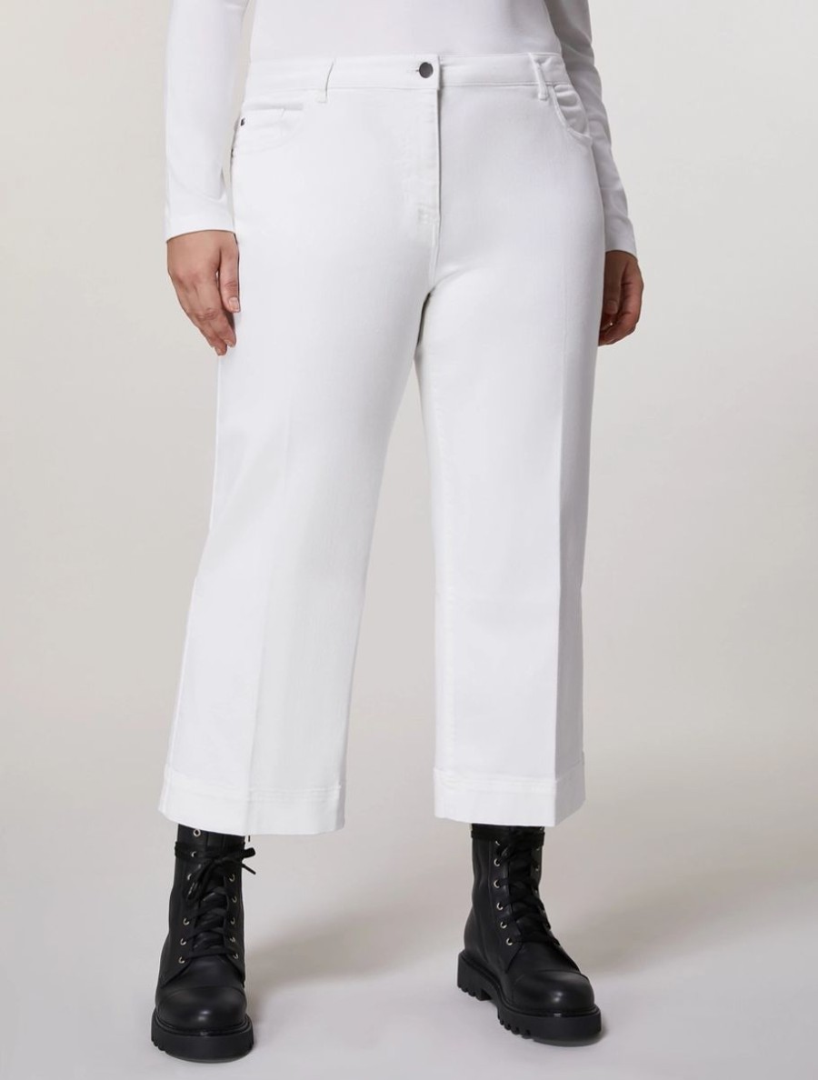 Abbigliamento Marina Rinaldi | Pantaloni In Cotone Elasticizzato Bianco