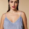 Abbigliamento Marina Rinaldi | Top In Crepe De Chine Decorato Con Strass Sci Blu