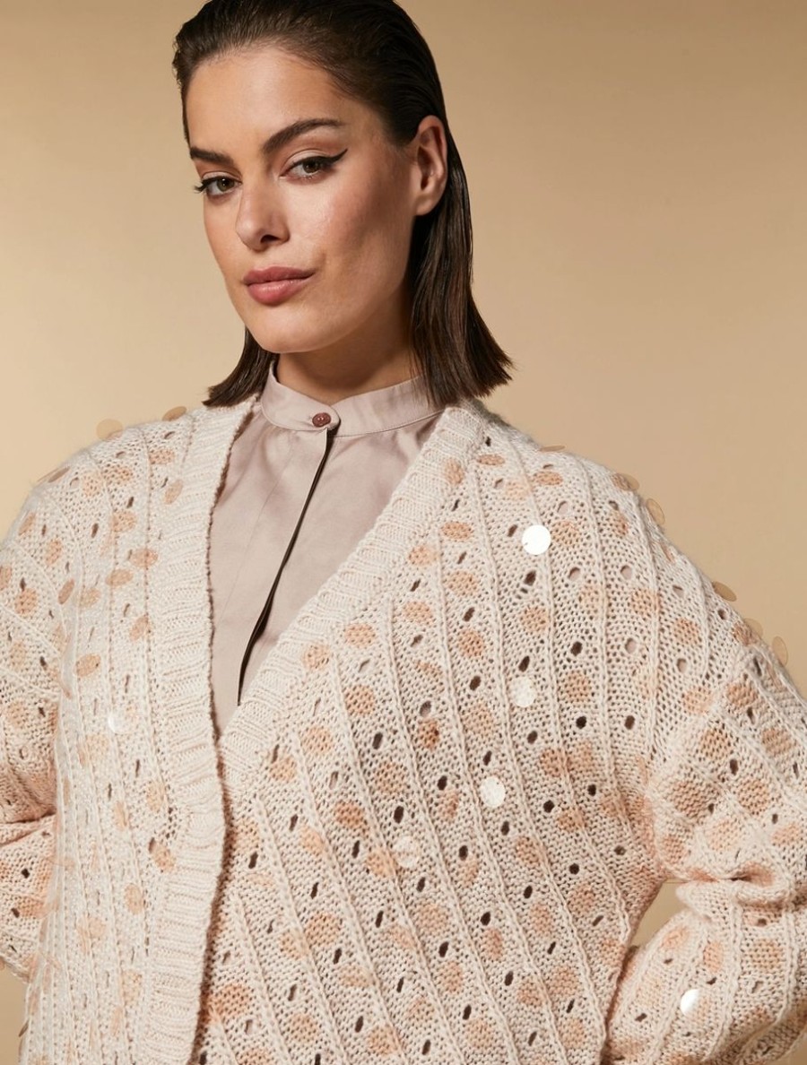 Abbigliamento Marina Rinaldi | Cardigan In Misto Alpaca Con Paillettes Coloniale