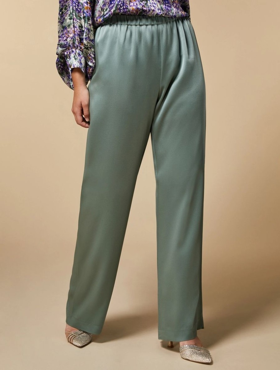 Abbigliamento Marina Rinaldi | Pantaloni In Tessuto Lucido Verde