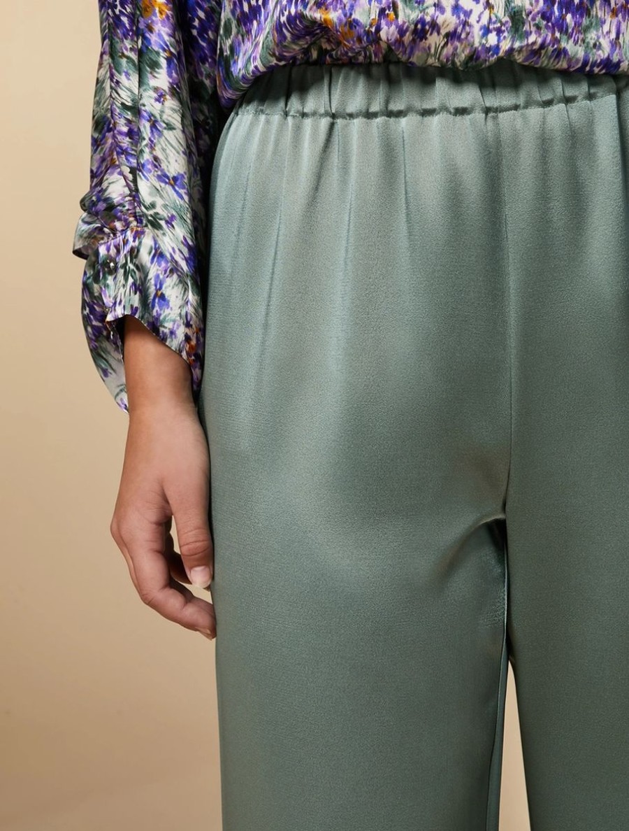 Abbigliamento Marina Rinaldi | Pantaloni In Tessuto Lucido Verde