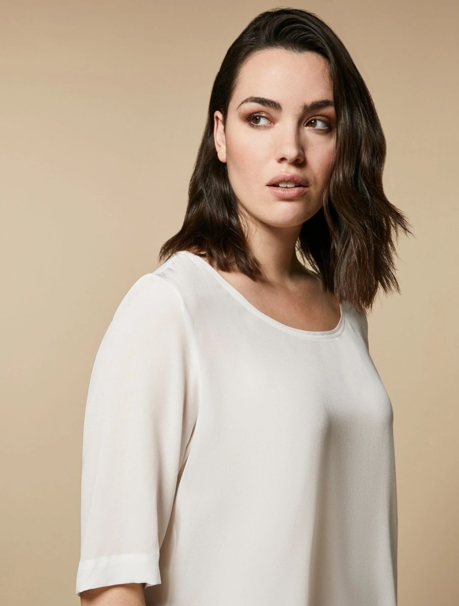 Abbigliamento Marina Rinaldi | Blusa In Crepe De Chine Di Seta Bianco