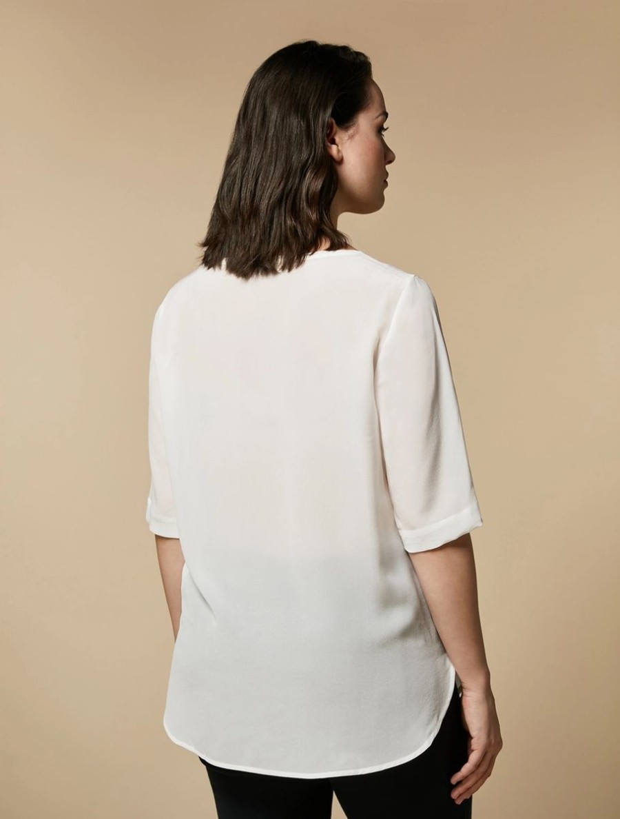 Abbigliamento Marina Rinaldi | Blusa In Crepe De Chine Di Seta Bianco