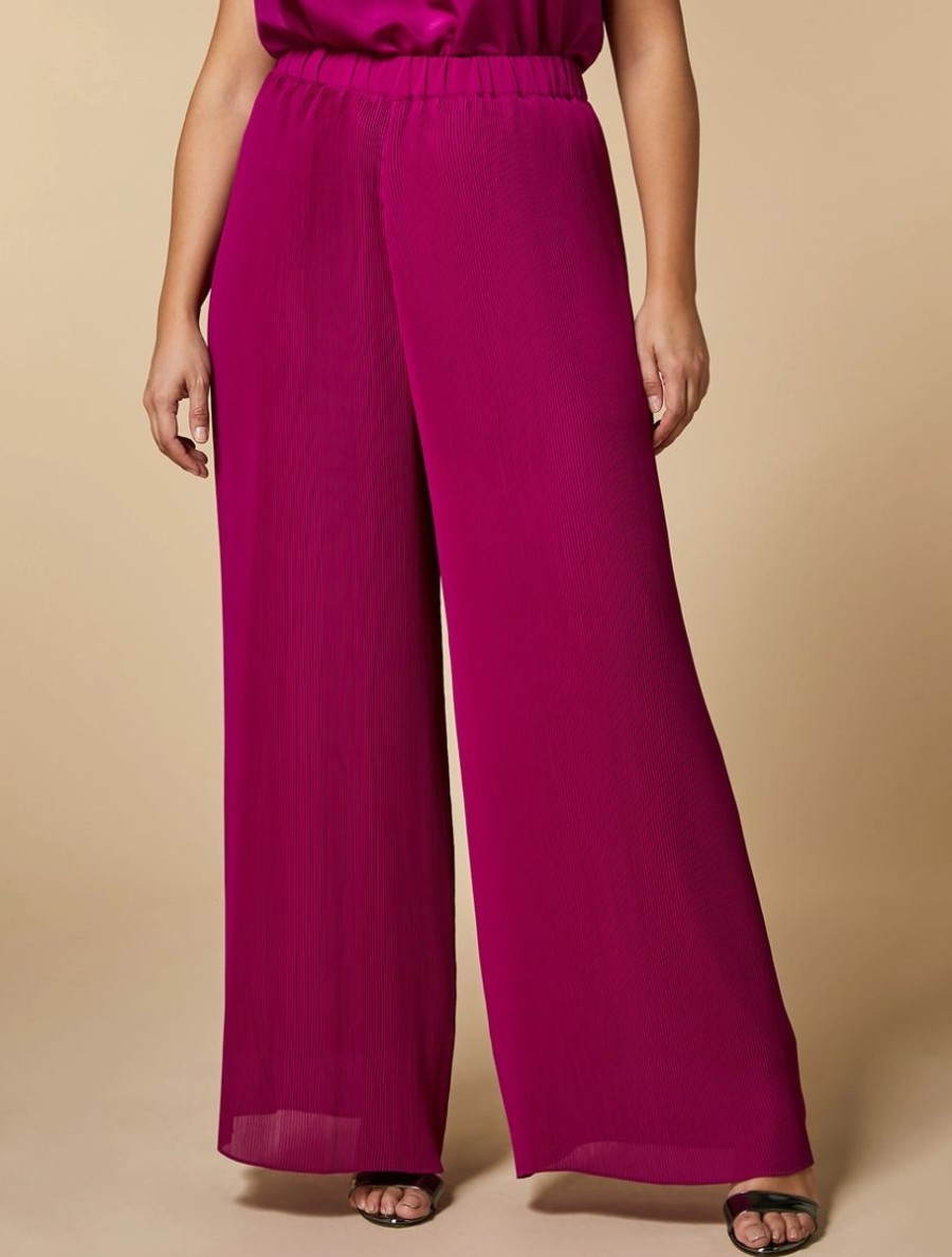 Abbigliamento Marina Rinaldi | Pantaloni In Georgette Con Piega Fucsia