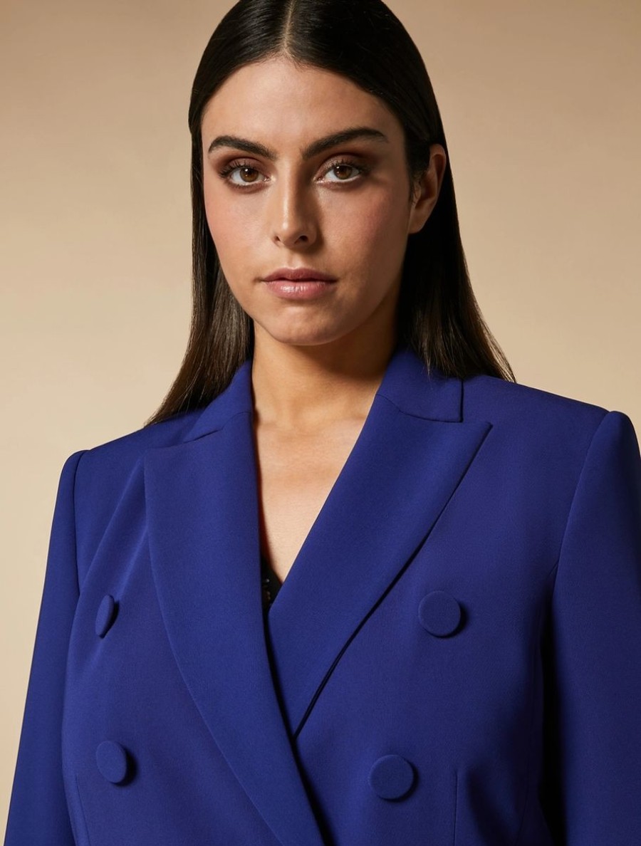 Abbigliamento Marina Rinaldi | Giacca Blazer Doppiopetto In Triacetato Blu Fiordaliso