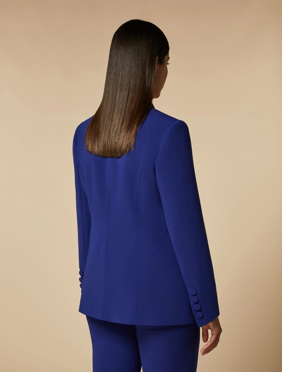 Abbigliamento Marina Rinaldi | Giacca Blazer Doppiopetto In Triacetato Blu Fiordaliso