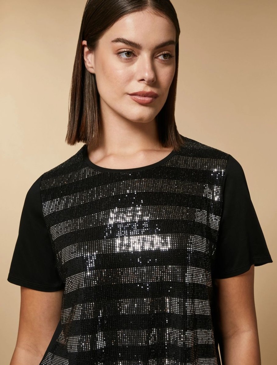 Abbigliamento Marina Rinaldi | T-Shirt In Jersey Di Paillettes Nero