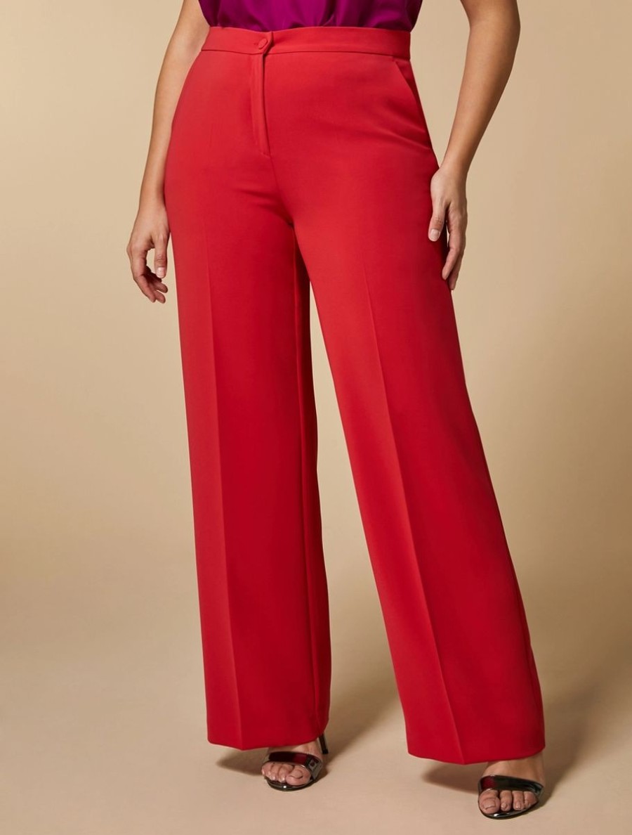 Abbigliamento Marina Rinaldi | Pantaloni Dritti In Triacetato Rosso