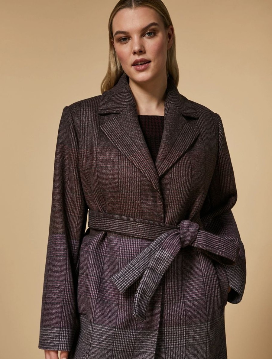 Abbigliamento Marina Rinaldi | Cappotto A Quadri Principe Di Galles Bordeaux