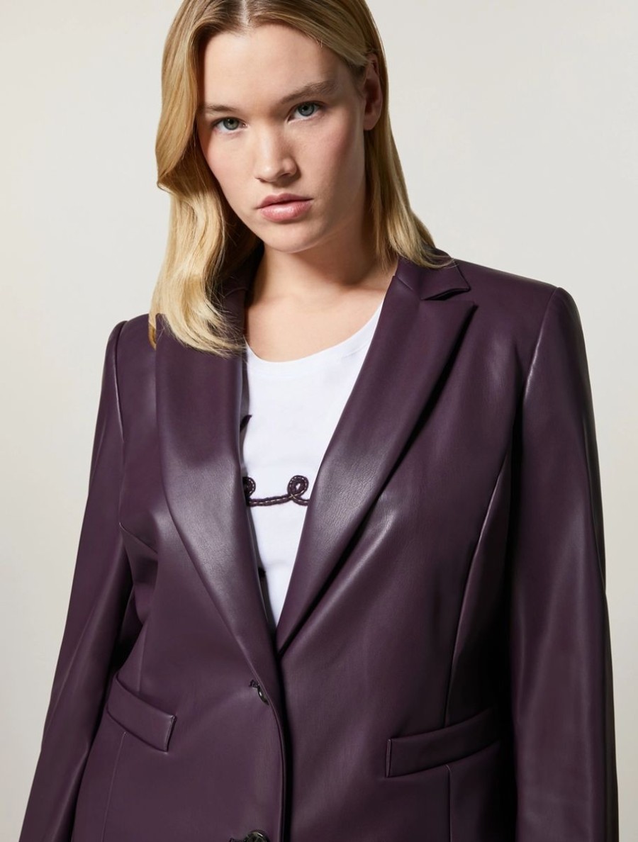 Abbigliamento Marina Rinaldi | Blazer In Tessuto Effetto Pelle Viola