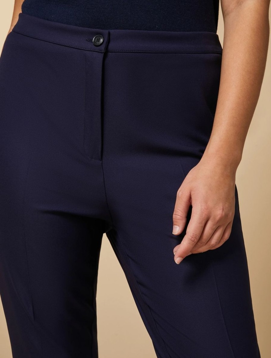 Abbigliamento Marina Rinaldi | Pantaloni Svasati In Misto Viscosa Marina Scuro