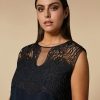 Abbigliamento Marina Rinaldi | Abito In Crepe Ricamato Blu Notte