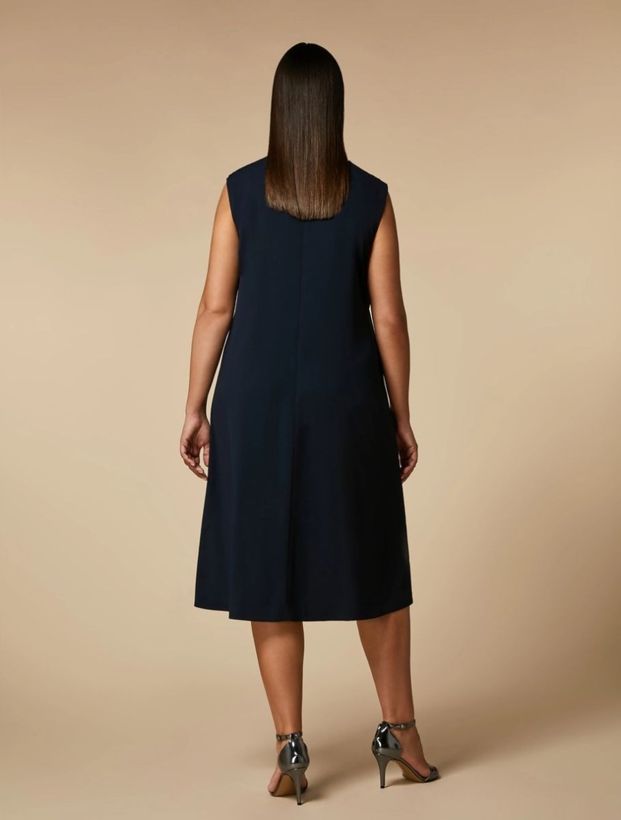 Abbigliamento Marina Rinaldi | Abito In Crepe Ricamato Blu Notte